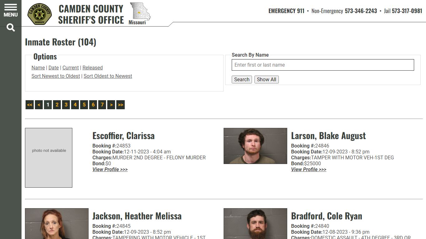 Inmate Roster (108) - Camden County Sheriff Missouri